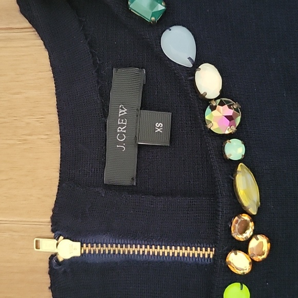 J Crew Merino Wool Jeweled Crew Neck Sweater 3/4 Sleeve XS Navy E2294 - Picture 4 of 9